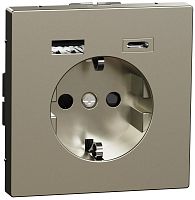 Розетка с заземлением +2xUSB тип A+C без рамки Schneider Electric Merten D-Life 1-м. никель картинка